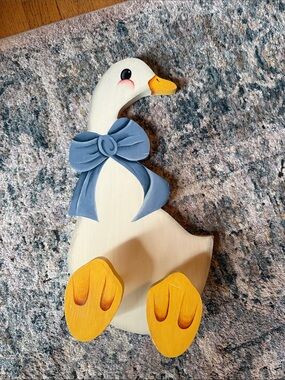 Vintage Folk Art Painted Wood Goose Wall Hanging with Hooks Farm Cottage Decor